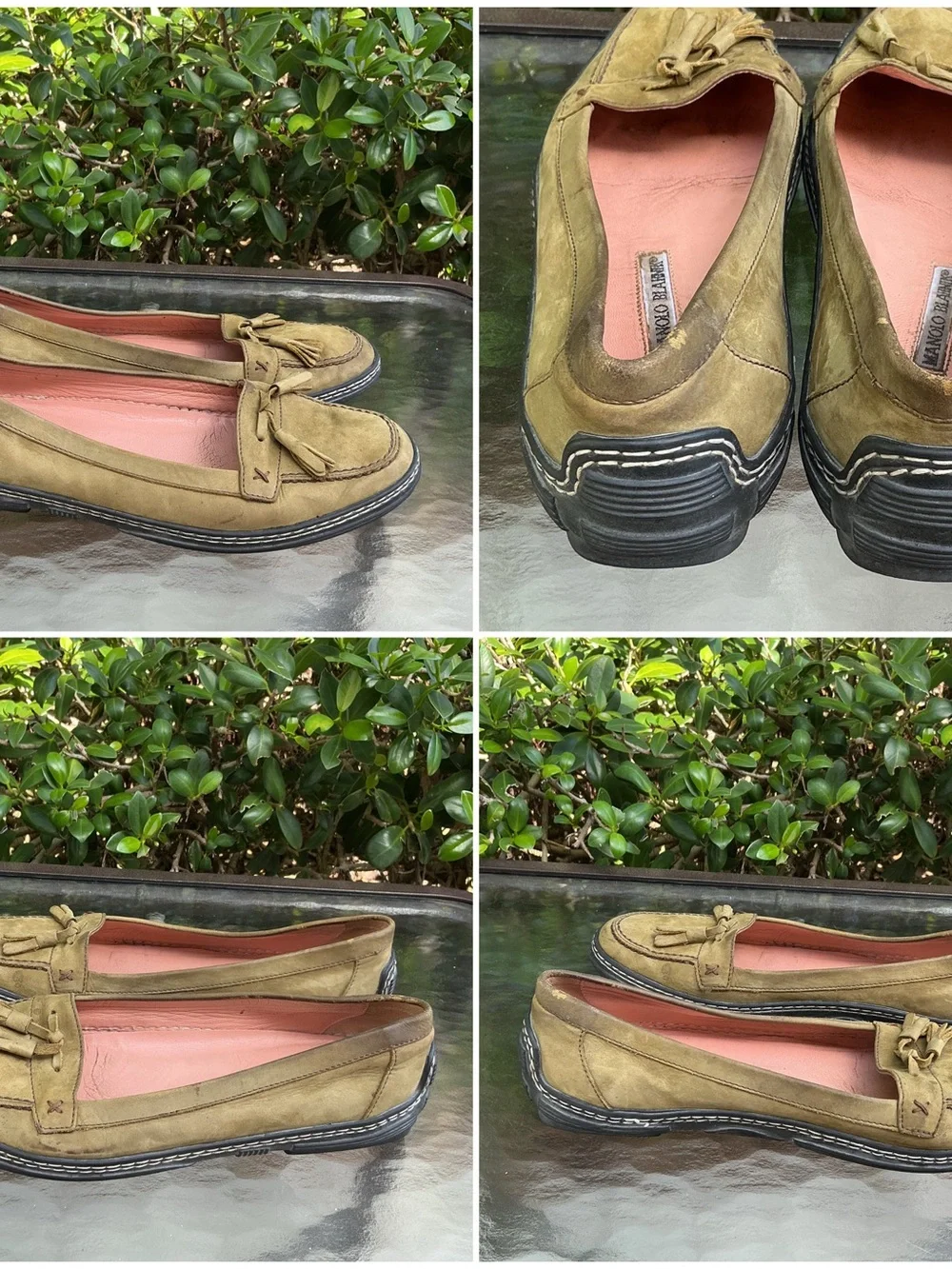 Manolo Blahnik Olive Green Suede Tassel Loafers - Women